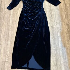 Alex Evenings Navy Velvet Long Sleeve Dress